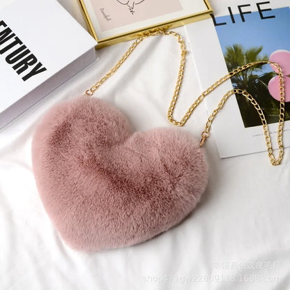 Women's Heart Shaped Faux Fur Crossbody Wallet