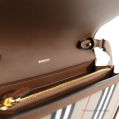 Burberry Hannah Icon Stripe Archive Tan Wallet Crossbody Bag