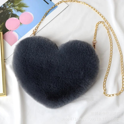 Women's Heart Shaped Faux Fur Crossbody Wallet