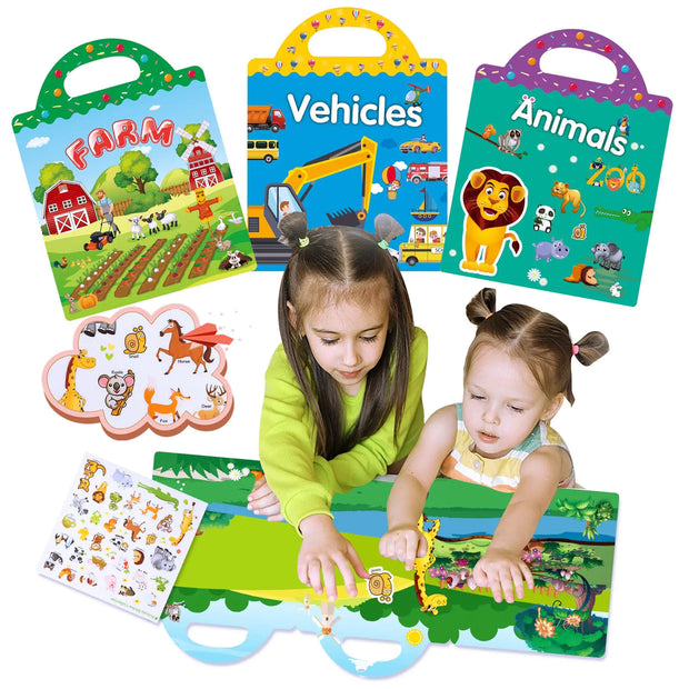 Toddler Reusable Sticker Books for Toddlers Reusable Stickers for Toddlers Reusable Sticker Books for Toddlers Toddler Sticker Books 3 Pack (Farm Vehicle Animal)