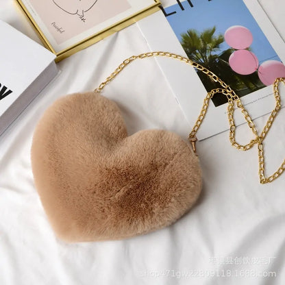 Women's Heart Shaped Faux Fur Crossbody Wallet