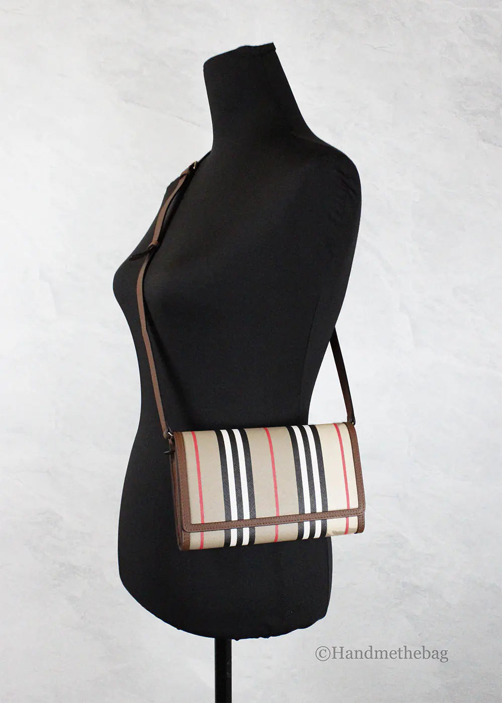 Burberry Hannah Icon Stripe Archive Tan Wallet Crossbody Bag