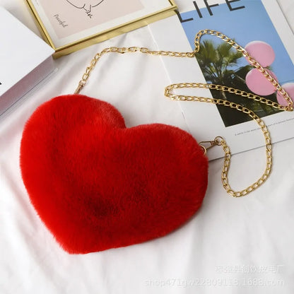 Women's Heart Shaped Faux Fur Crossbody Wallet